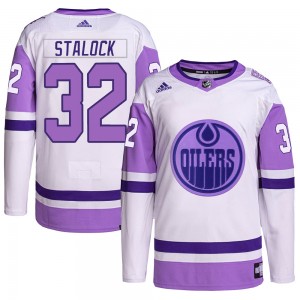 Youth Adidas Edmonton Oilers Alex Stalock White/Purple Hockey Fights Cancer Primegreen Jersey - Authentic