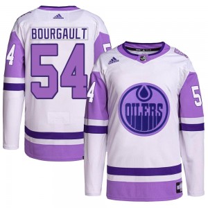 Men's Adidas Edmonton Oilers Xavier Bourgault White/Purple Hockey Fights Cancer Primegreen Jersey - Authentic