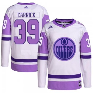 Men's Adidas Edmonton Oilers Sam Carrick White/Purple Hockey Fights Cancer Primegreen Jersey - Authentic