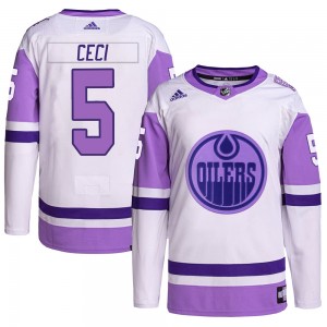Men's Adidas Edmonton Oilers Cody Ceci White/Purple Hockey Fights Cancer Primegreen Jersey - Authentic