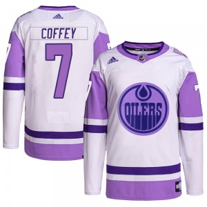 Men's Adidas Edmonton Oilers Paul Coffey White/Purple Hockey Fights Cancer Primegreen Jersey - Authentic