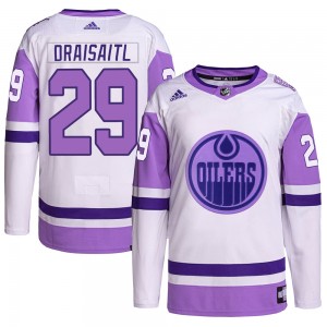 Men's Adidas Edmonton Oilers Leon Draisaitl White/Purple Hockey Fights Cancer Primegreen Jersey - Authentic