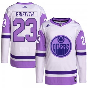 Men's Adidas Edmonton Oilers Seth Griffith White/Purple Hockey Fights Cancer Primegreen Jersey - Authentic