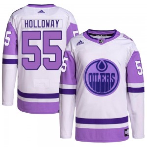 Men's Adidas Edmonton Oilers Dylan Holloway White/Purple Hockey Fights Cancer Primegreen Jersey - Authentic