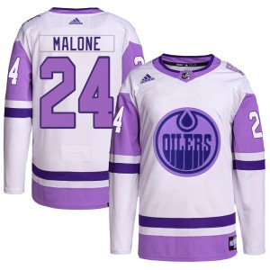 Men's Adidas Edmonton Oilers Brad Malone White/Purple Hockey Fights Cancer Primegreen Jersey - Authentic