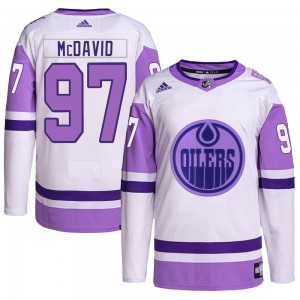 Men's Adidas Edmonton Oilers Connor McDavid White/Purple Hockey Fights Cancer Primegreen Jersey - Authentic