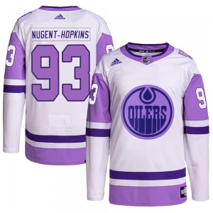 Men's Adidas Edmonton Oilers Ryan Nugent-Hopkins White/Purple Hockey Fights Cancer Primegreen Jersey - Authentic