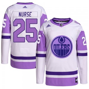 Men's Adidas Edmonton Oilers Darnell Nurse White/Purple Hockey Fights Cancer Primegreen Jersey - Authentic