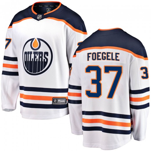Youth Fanatics Branded Edmonton Oilers Warren Foegele White Away Jersey - Breakaway