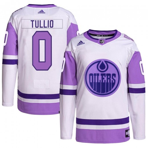 Youth Adidas Edmonton Oilers Tyler Tullio White/Purple Hockey Fights Cancer Primegreen Jersey - Authentic