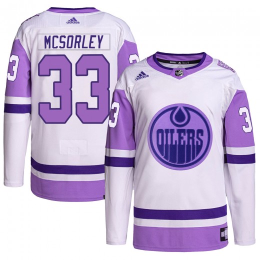 Men's Adidas Edmonton Oilers Marty Mcsorley White/Purple Hockey Fights Cancer Primegreen Jersey - Authentic