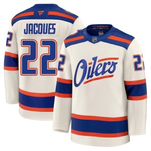 Men's Fanatics Edmonton Oilers Jean-Francois Jacques Light Beige Alternate Jersey - Premium