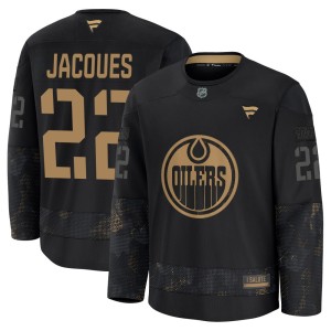 Youth Fanatics Edmonton Oilers Jean-Francois Jacques Black 2024 Military Appreciation Practice Jersey - Premium
