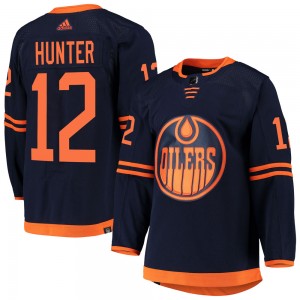 Men's Adidas Edmonton Oilers Dave Hunter Navy Alternate Primegreen Pro Jersey - Authentic