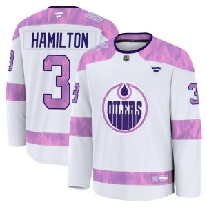 Men's Fanatics Edmonton Oilers Al Hamilton White 2024 Hockey Fights Cancer Practice Jersey - Premium