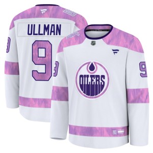 Men's Fanatics Edmonton Oilers Norm Ullman White 2024 Hockey Fights Cancer Practice Jersey - Premium