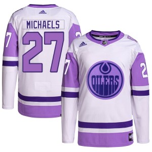 Men's Adidas Edmonton Oilers Owen Michaels White/Purple Hockey Fights Cancer Primegreen Jersey - Authentic