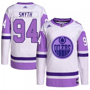 Men's Adidas Edmonton Oilers Ryan Smyth White/Purple Hockey Fights Cancer Primegreen Jersey - Authentic